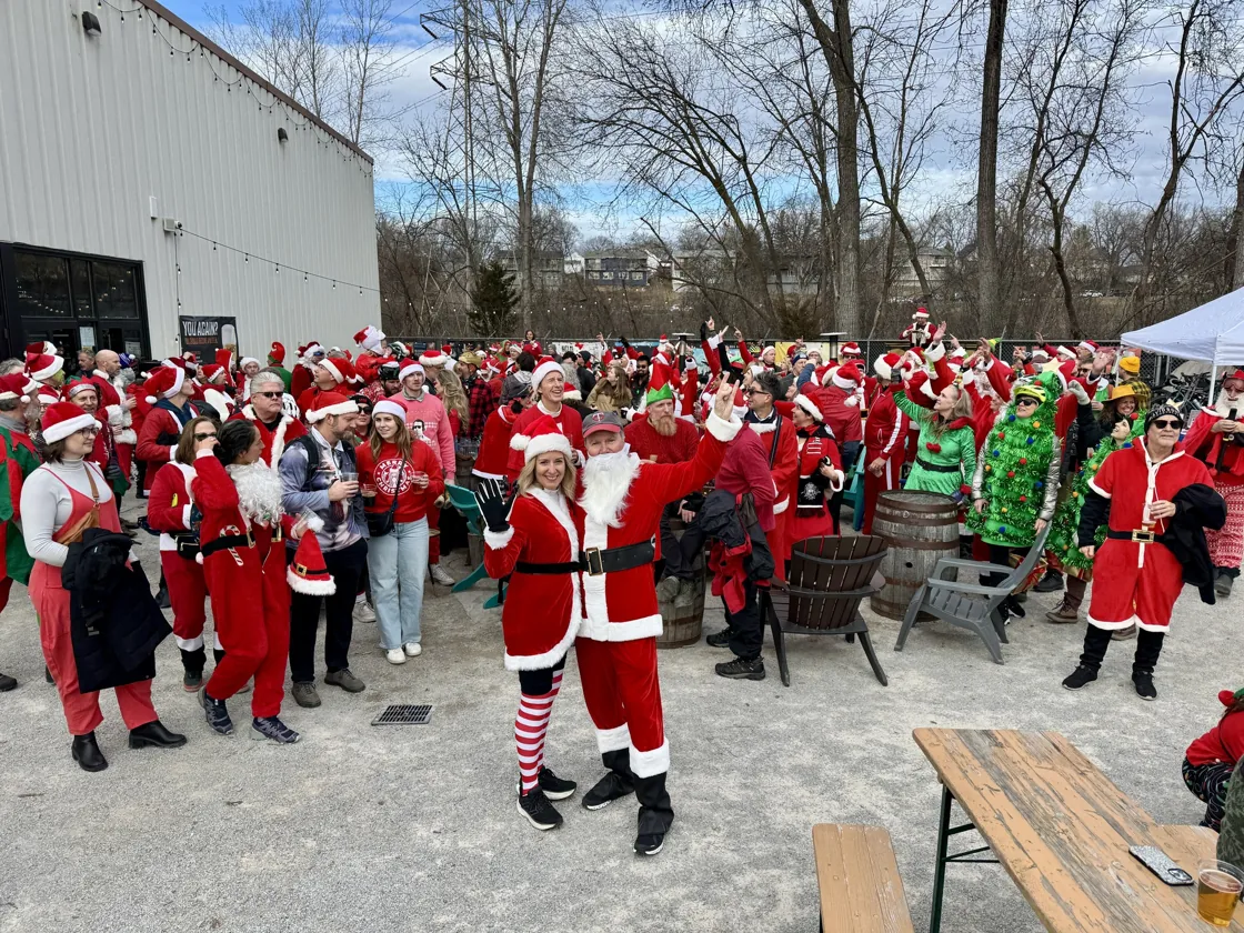 A huge crowd of Santa Cycle Rampage riders outdoors